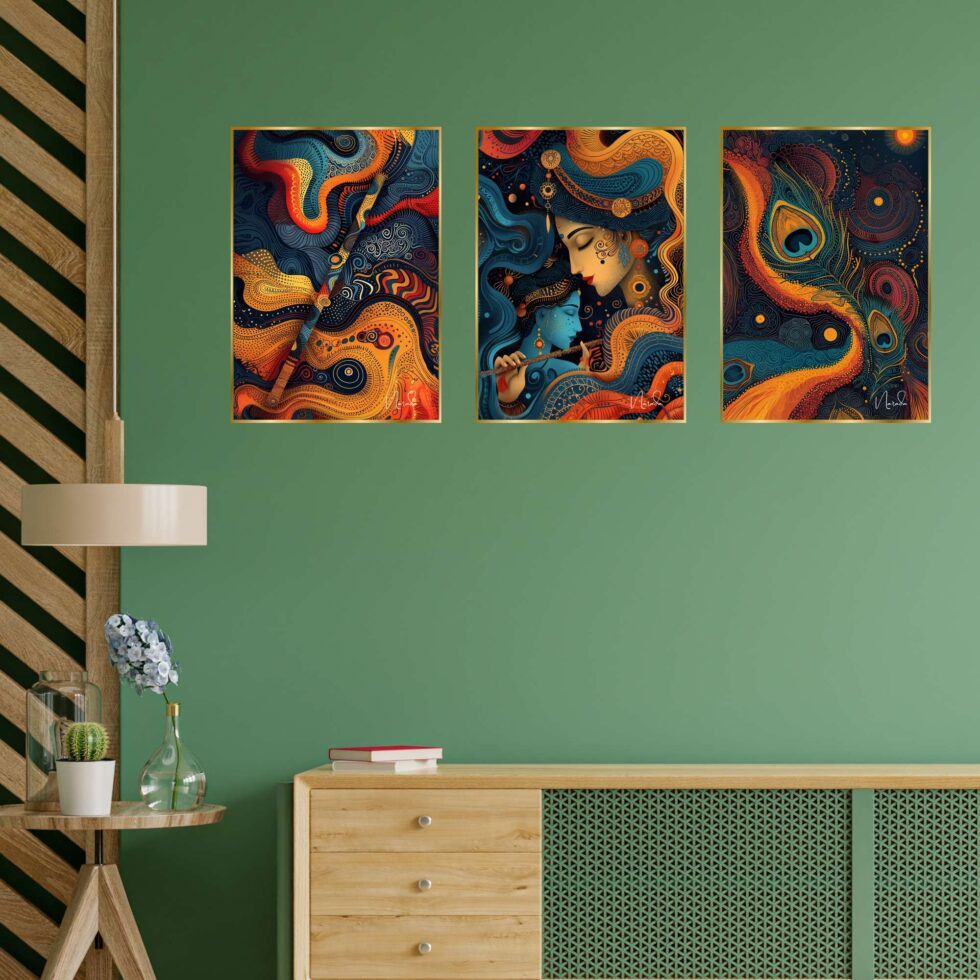 Set of three wall paintings for bedroom decor
