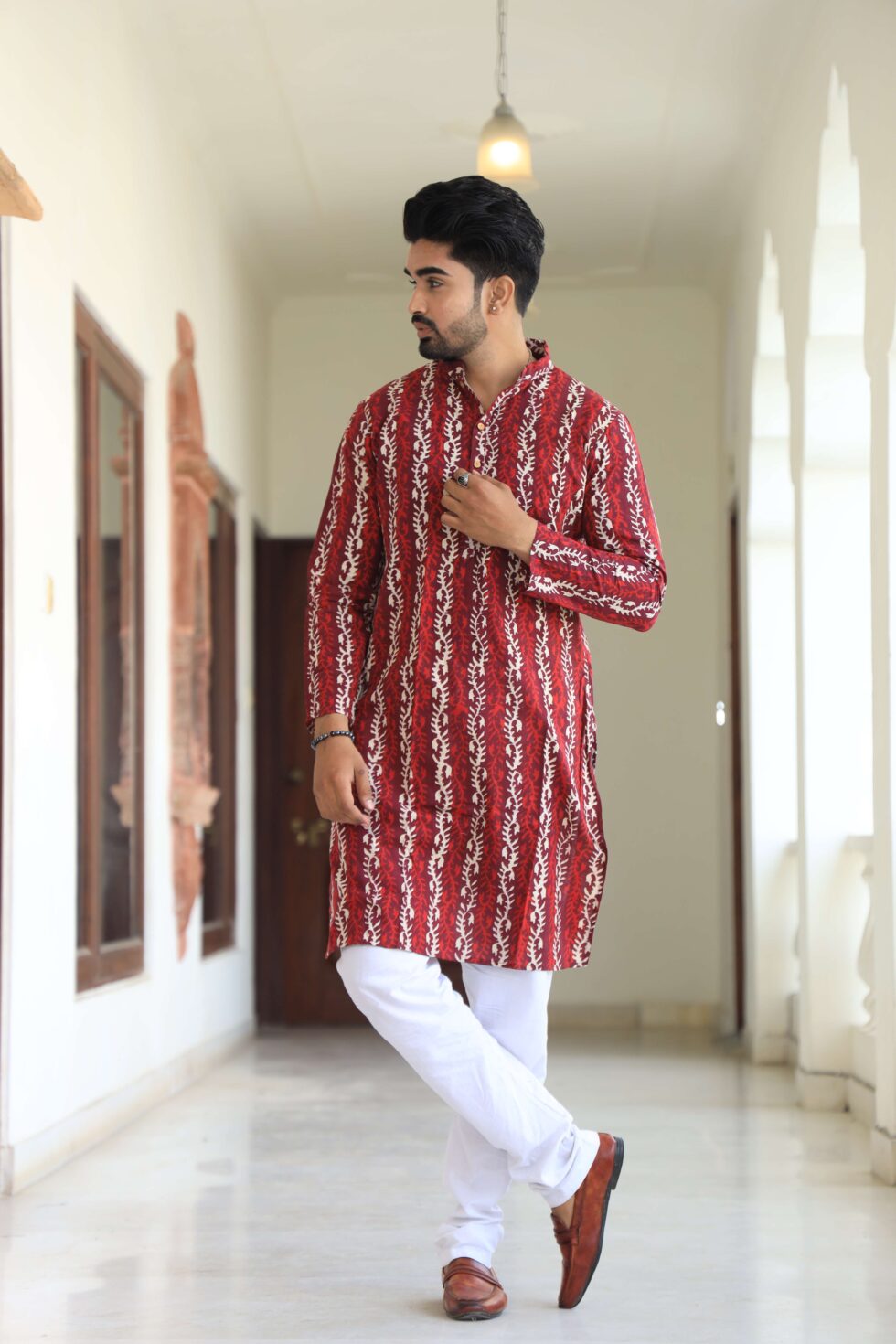 Men's Printed Kurta Set front view