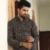 Men's black printed kurta with white pajama front view