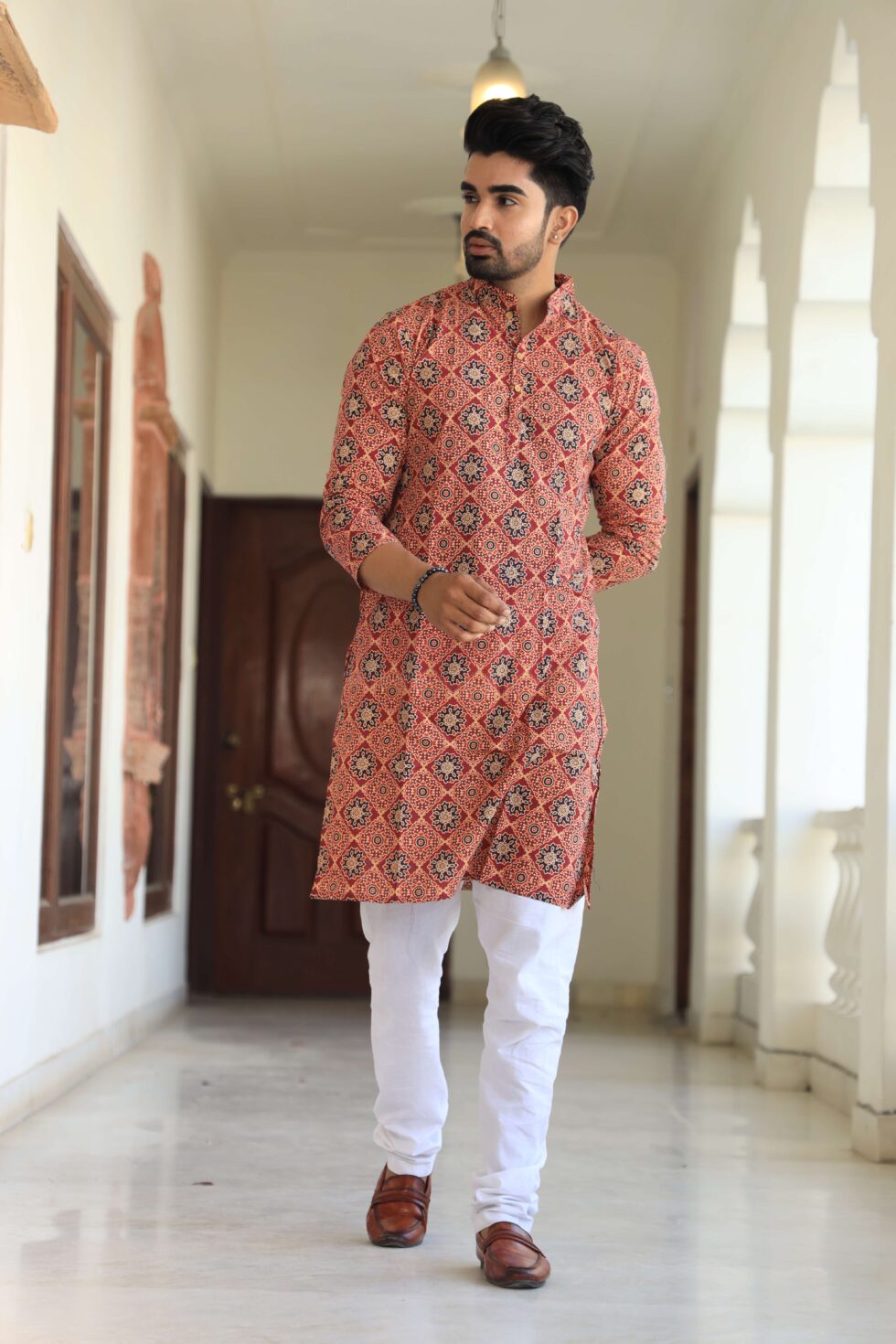Model wearing the kurta set, showcasing the comfortable fit