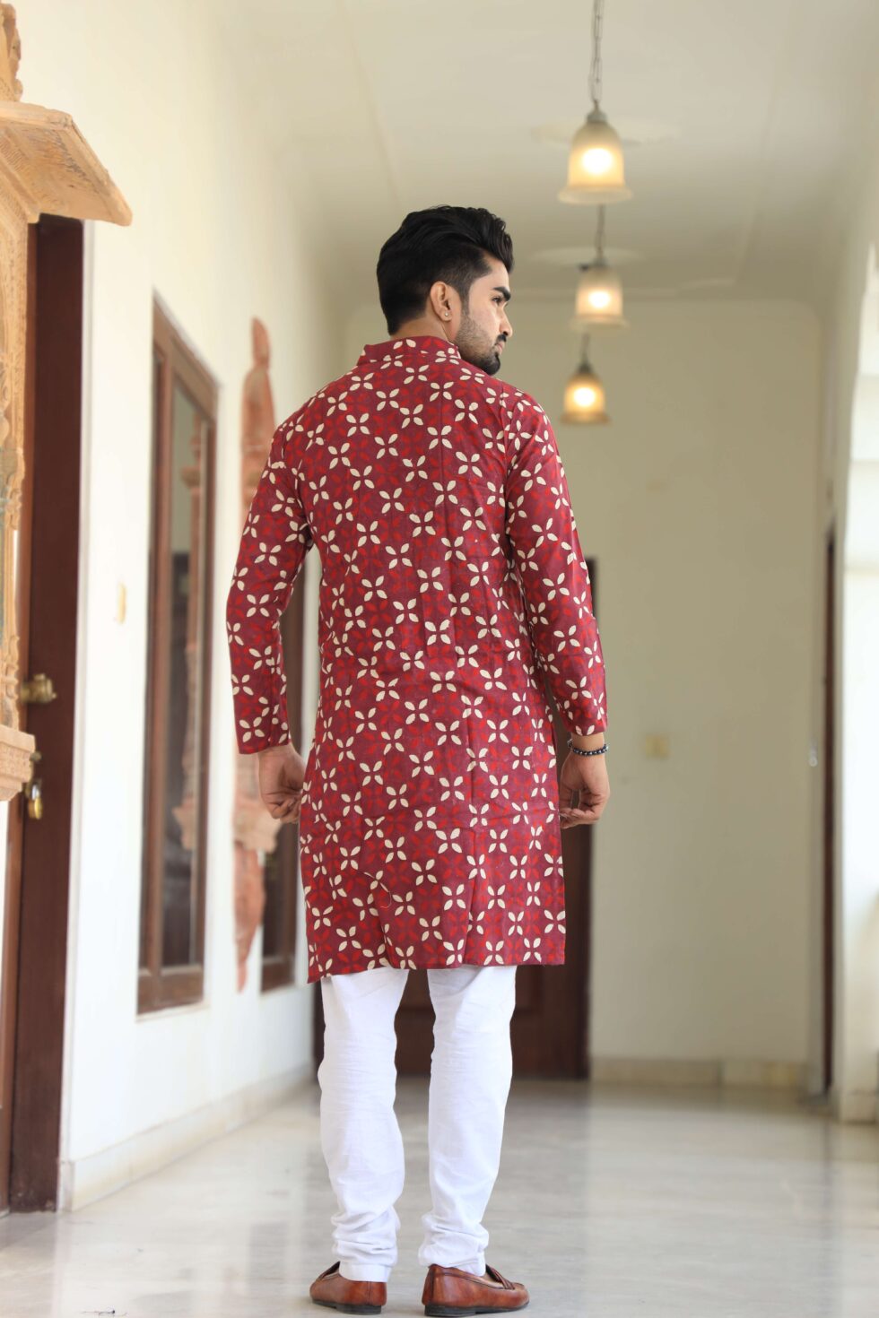 Close-up of the intricate print on the kurta