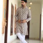 Men's maroon kurta set with white pajama