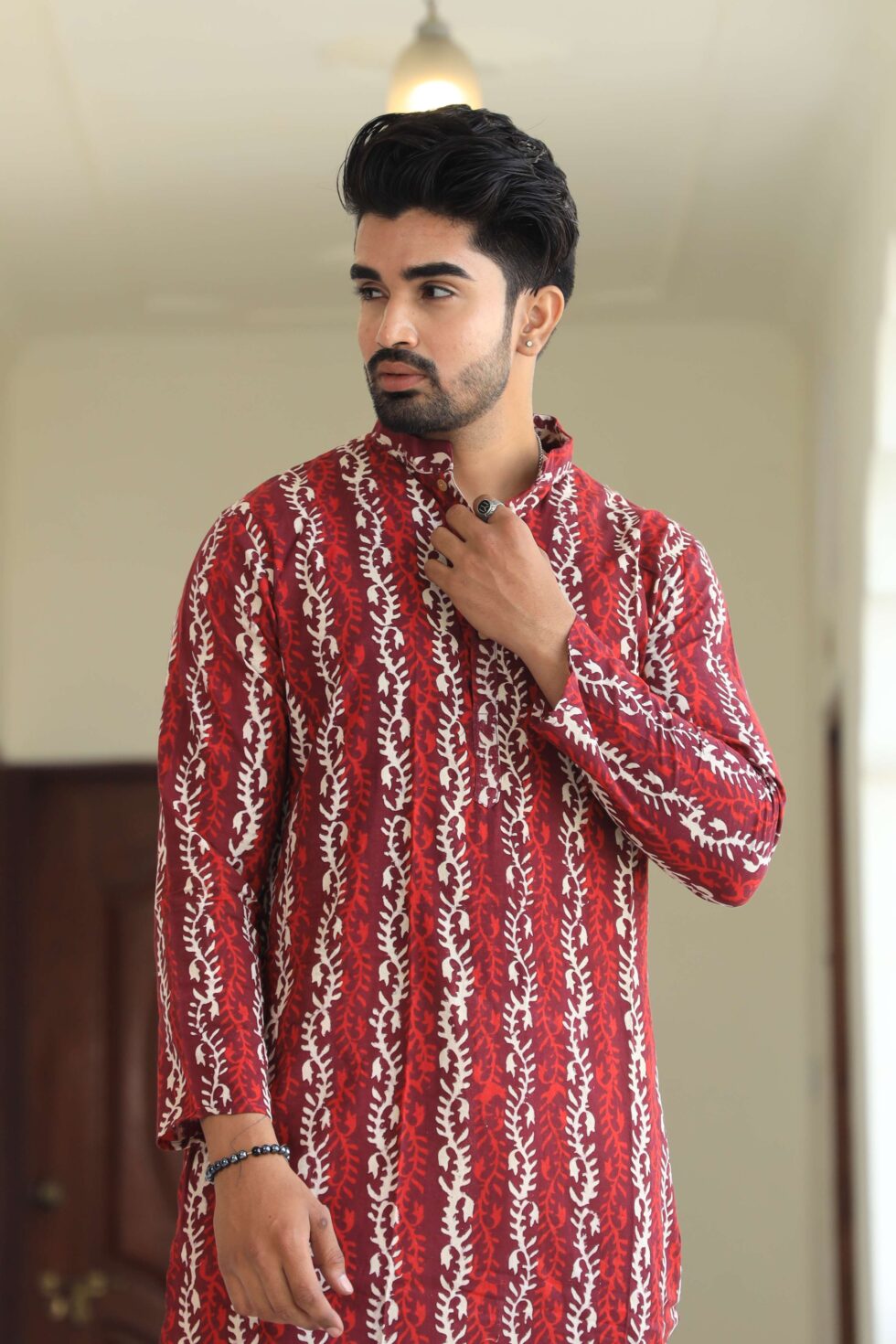 Back view of Men's Kurta Set with elegant fall