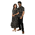 Couple Matching Black floral Printed Cotton Anarkali Midi Dress & Shirt Set