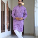 Men's Purple Kurta Set with intricate embroidery