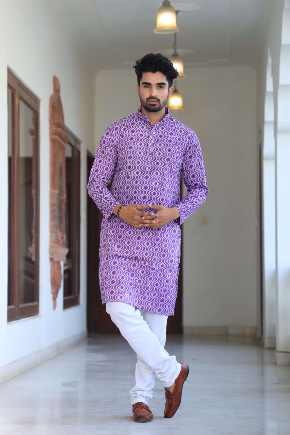 Men's Purple Kurta Set with intricate embroidery