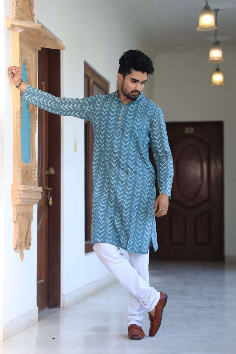 Mens Kurta Set with intricate embroidery and printwork