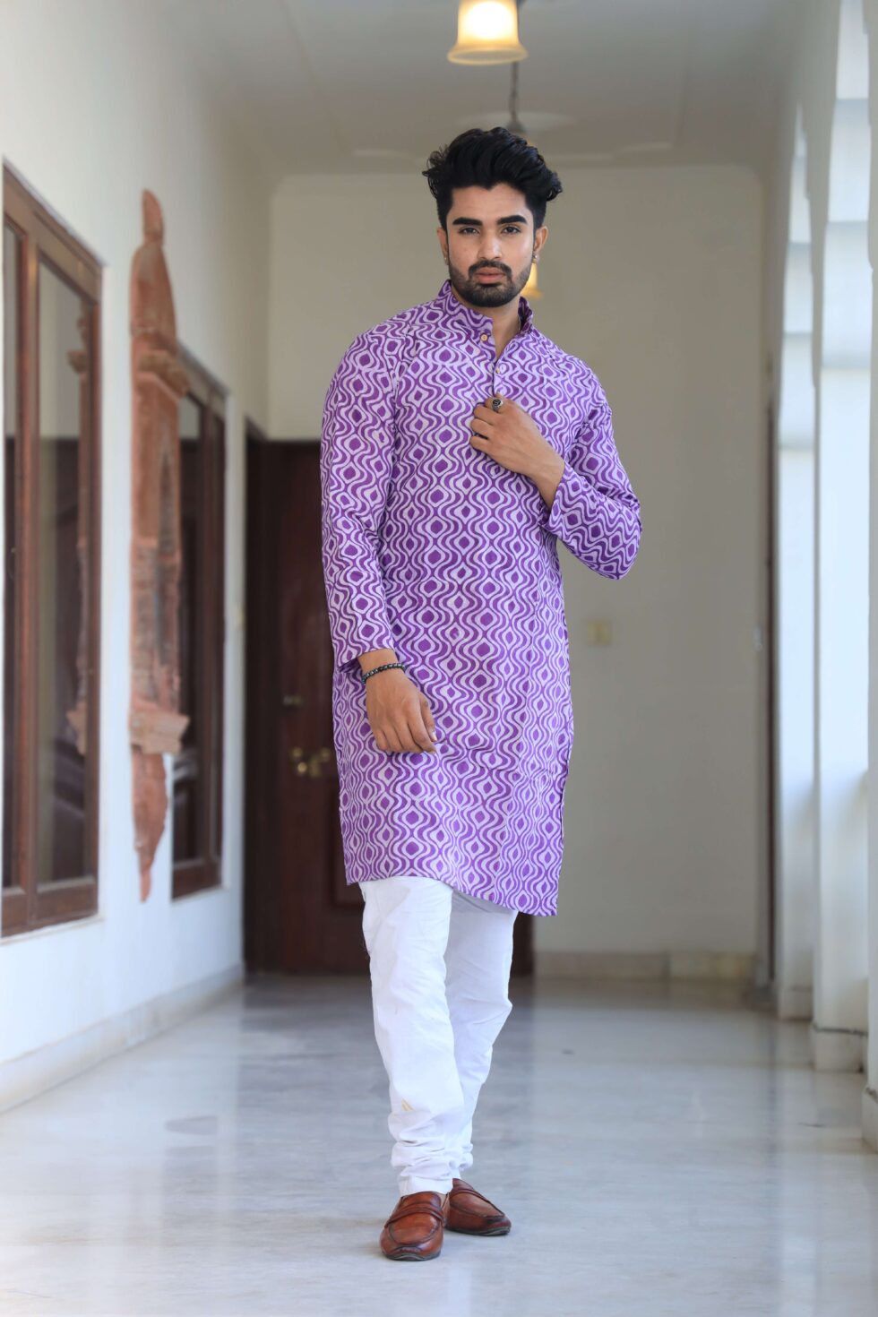 Detailed view of the kurta set's premium quality fabrics and craftsmanship