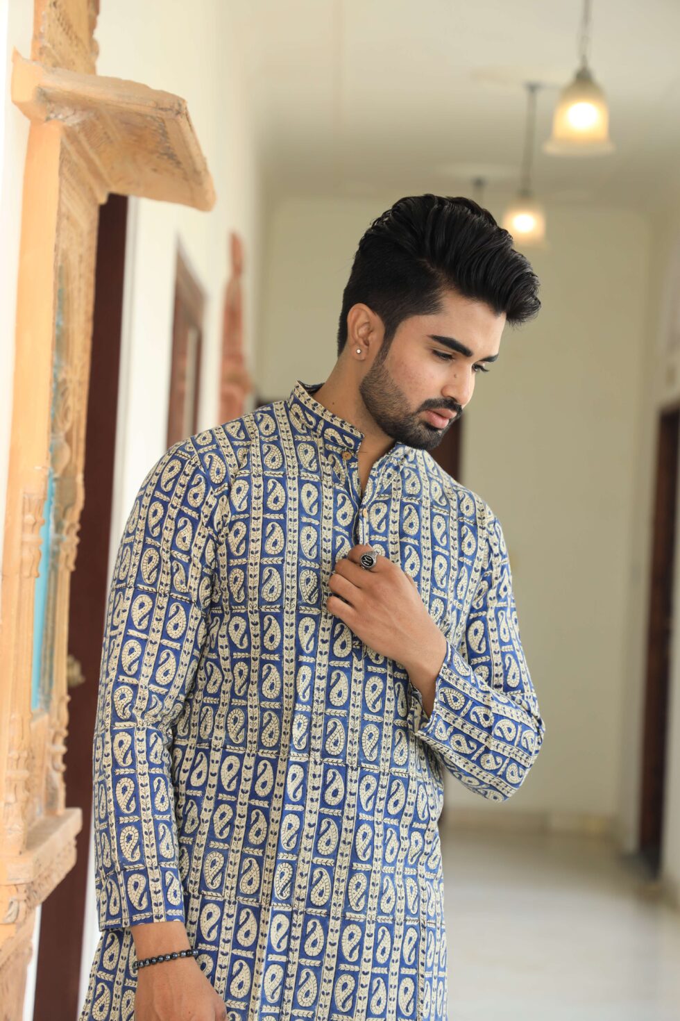 Men's kurta set with white pajama, full length view