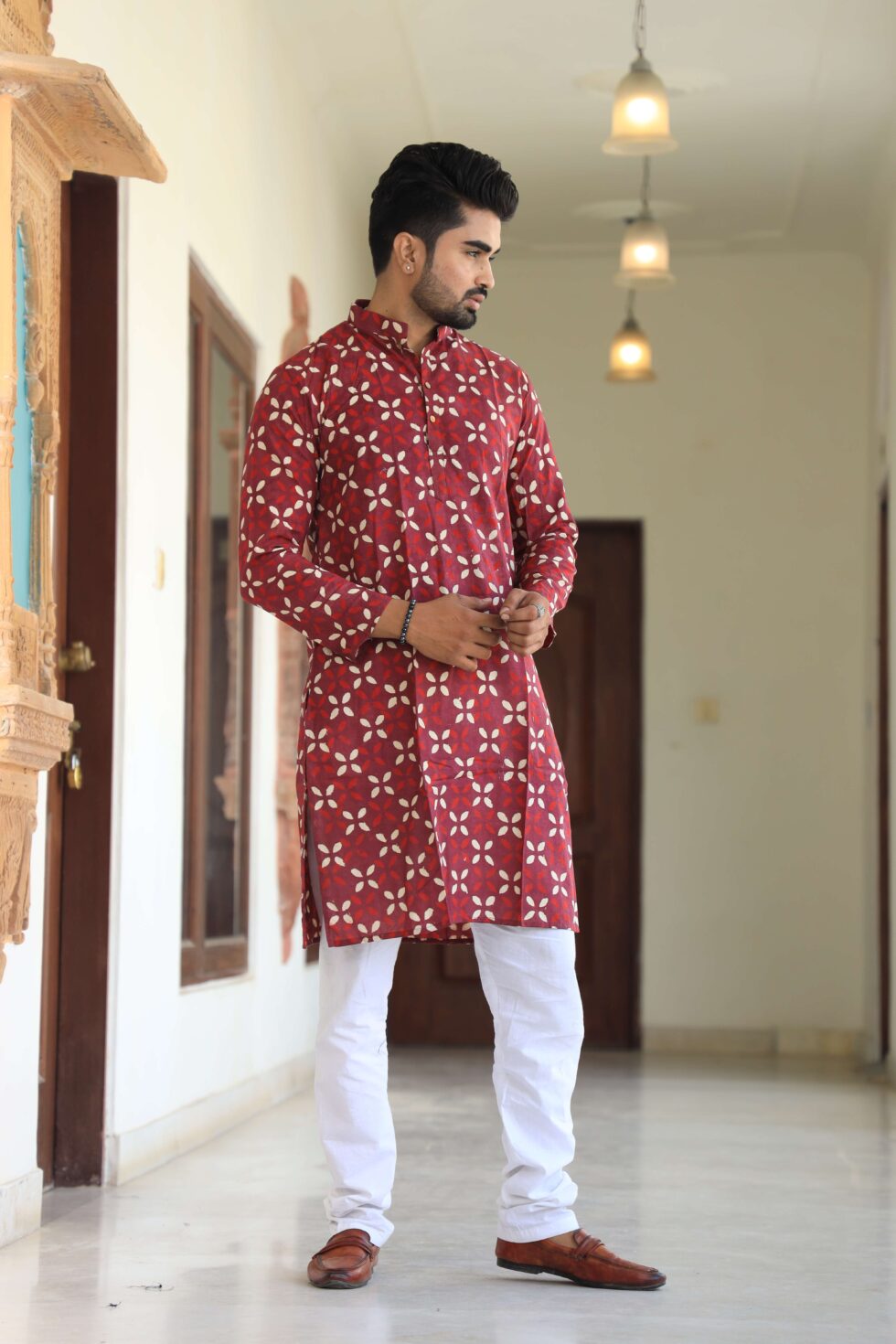 Kurta set with white pajama, back view