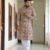Men's beige kurta set with white pajama and intricate prints