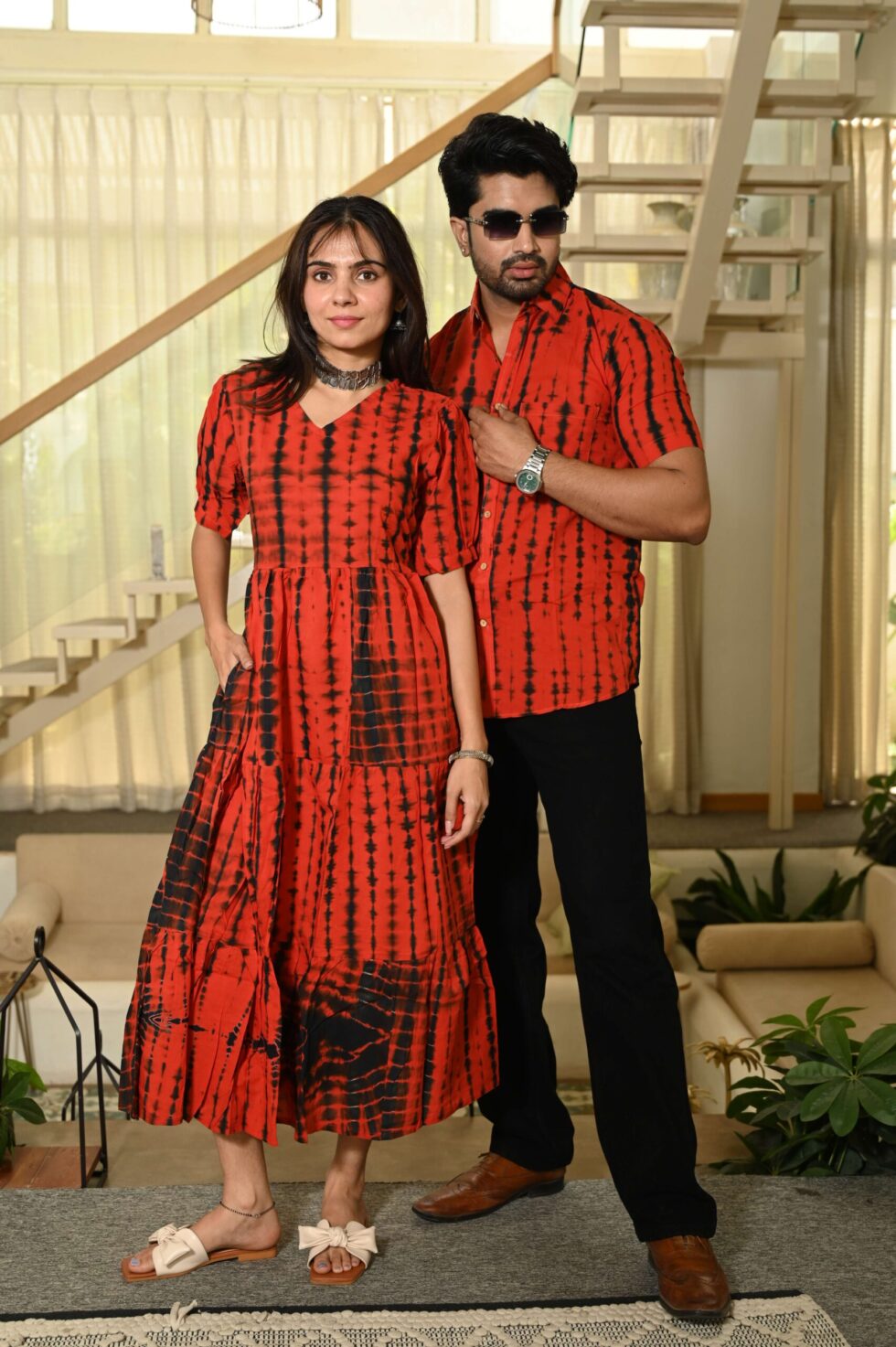 Model wearing the Couple Anarkali Dress Set, showcasing the comfortable and relaxed fit